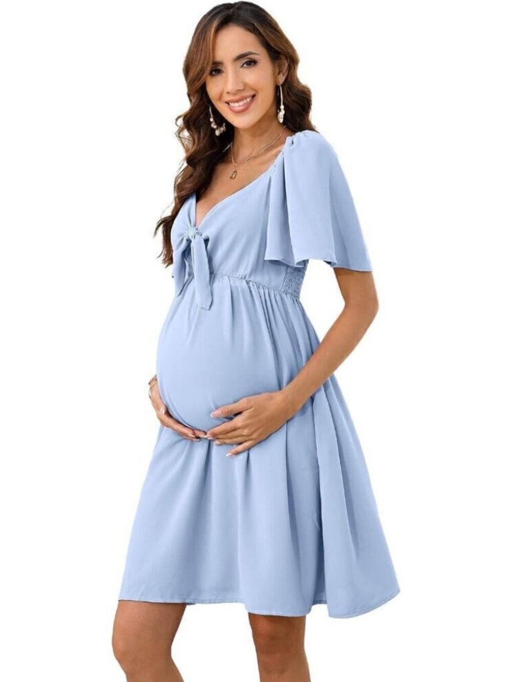 Dresses for Baby Shower Women's Knotted V Neck Knee Length Wrap Dress